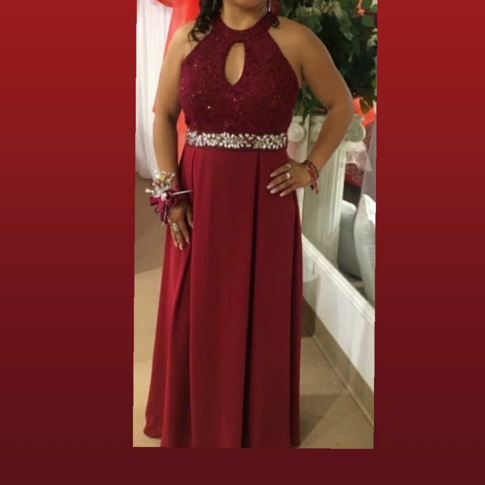 Long Burgundy dress with stones, size Medium.